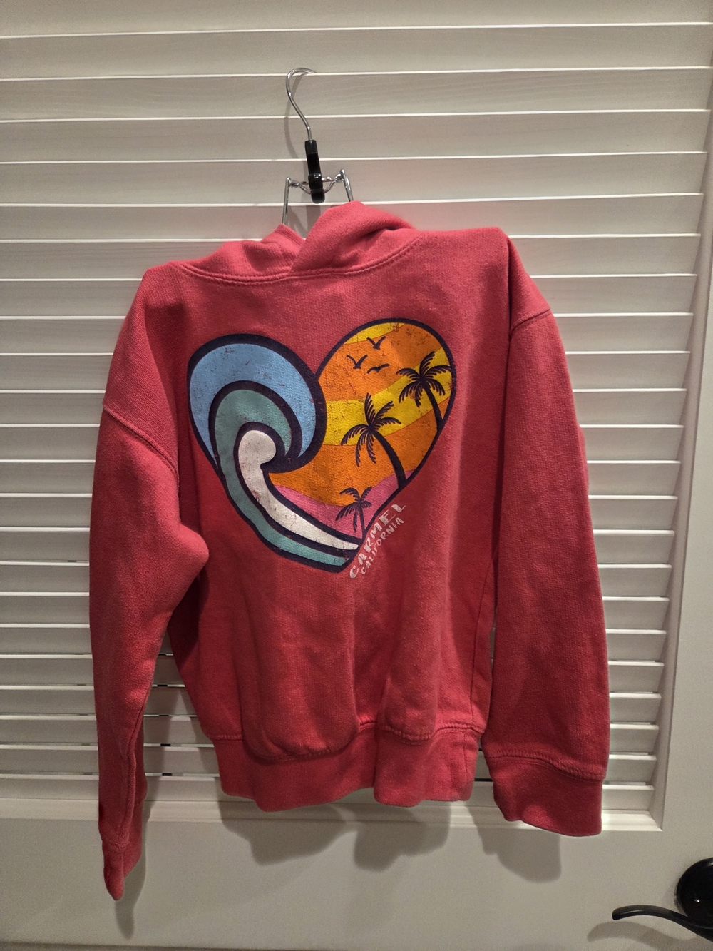 Coral Pink Graphic Heart Pullover Hoodie